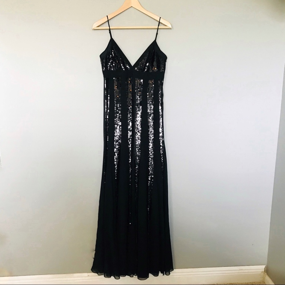 BCBG Black Silk and Sequin Long Maxi Dress M
